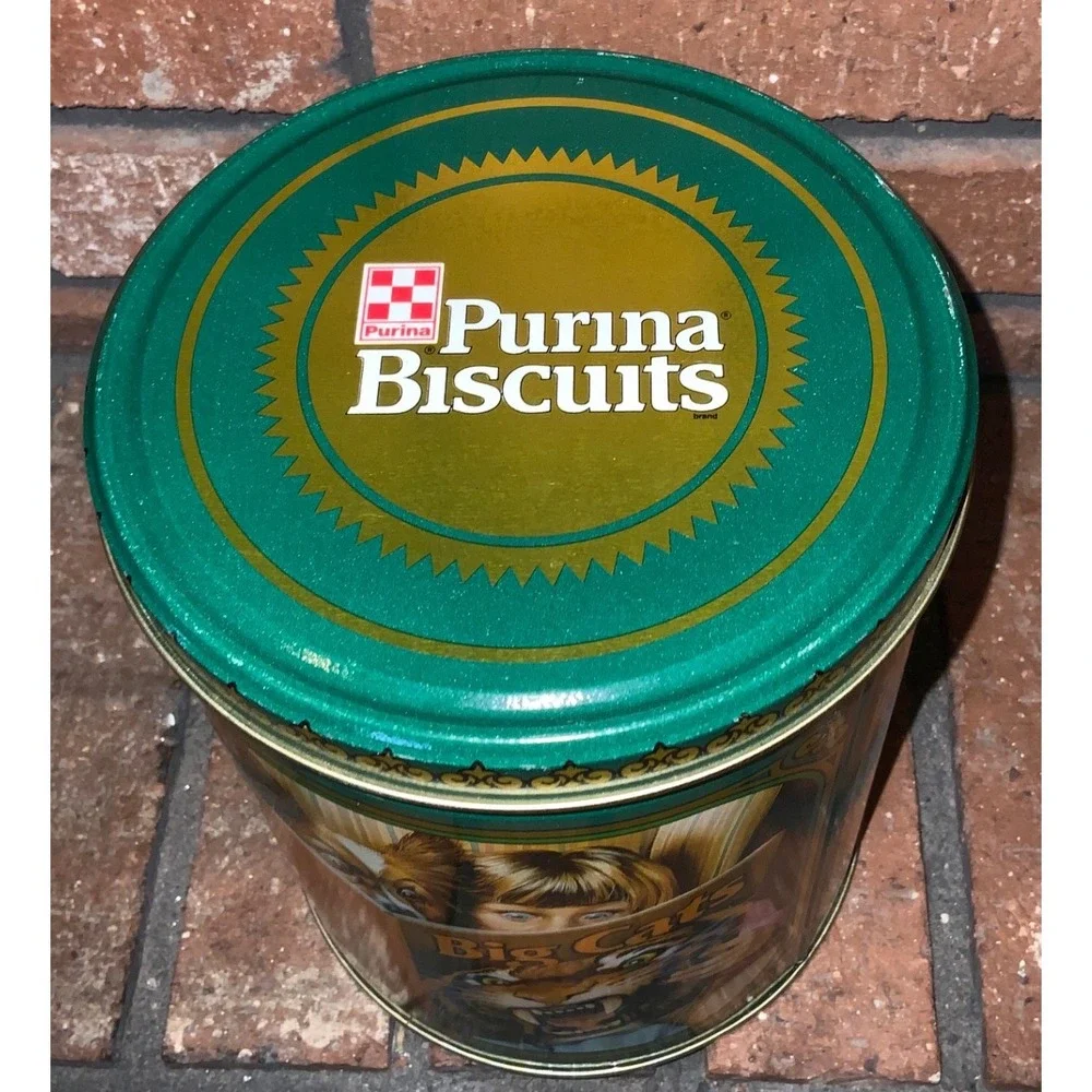 Vintage Purina Biscuits Metal Tin Green Dog Pet Collectible‎ Canister